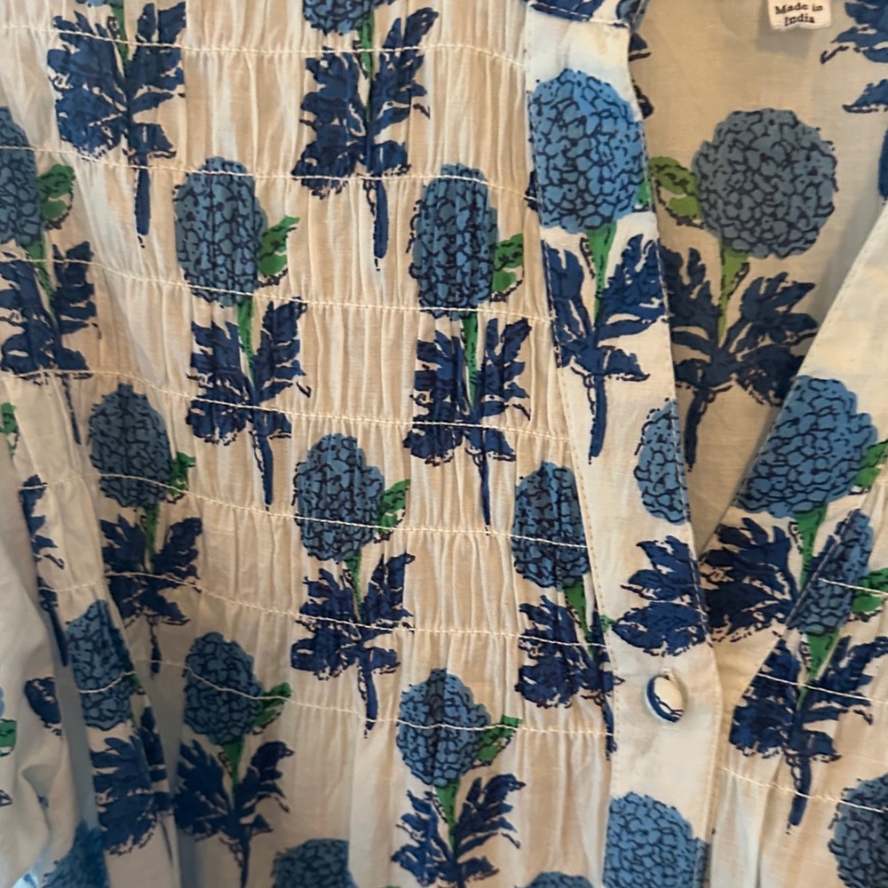 THML S White Shirt with Blue and Green Floral Design - Picture 3 of 5